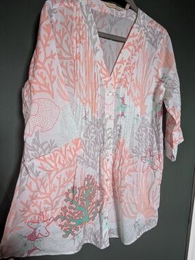 Soft Surroundings Light Pink Coral Print Women’s Tunic Top
